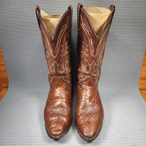 Tony Lama Men's 10D Brown Bullhide Pampas Leather Western Cowboy Boots VM2955 - Picture 2 of 12